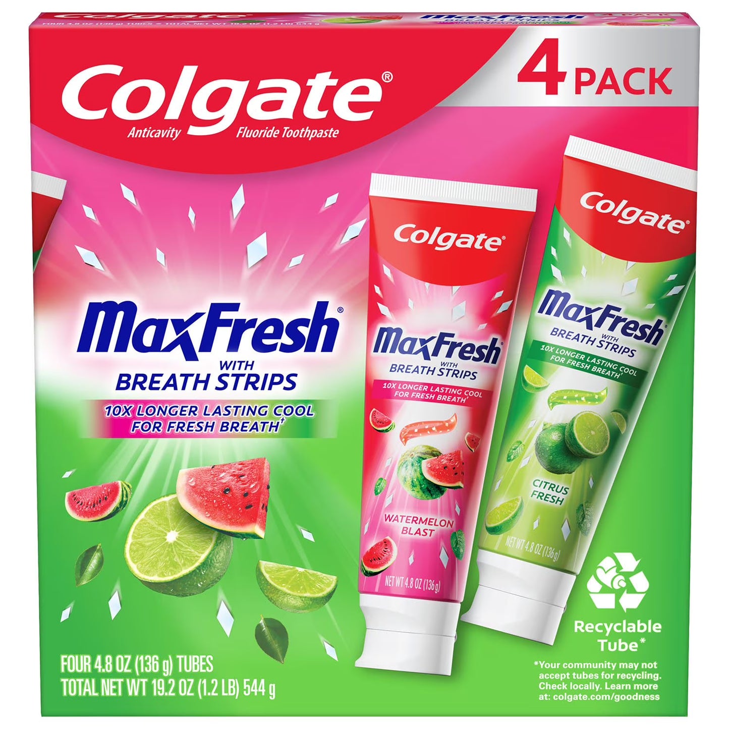 Colgate Max Fresh Fruity Toothpaste 4.8oz 4pk.