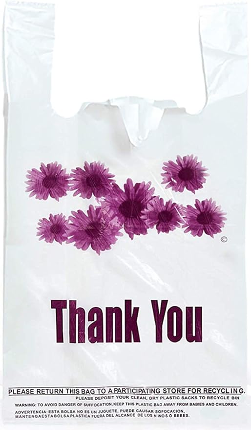 1/8 White Flower Thank You shopping Bags
