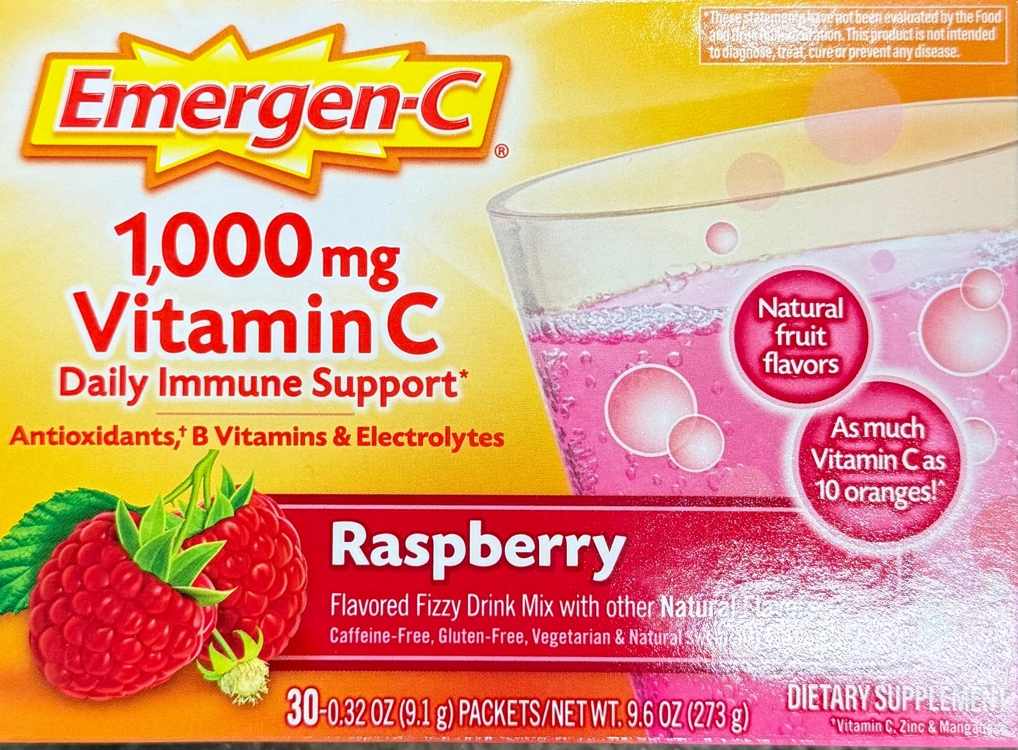 Emergen-C 1000 mg Raspberry 30 Packets