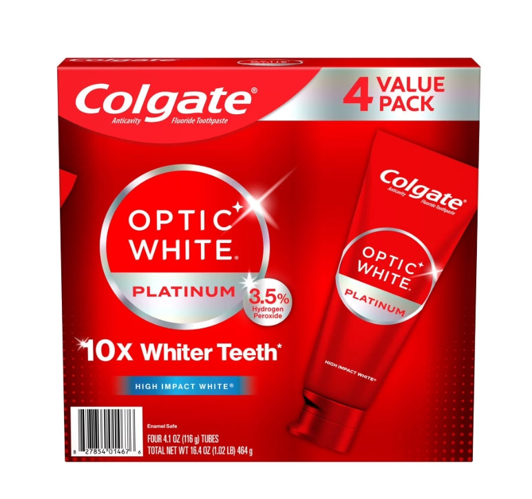 Colgate Optic White Platinum Whitening Toothpaste 4.1oz 4pk.