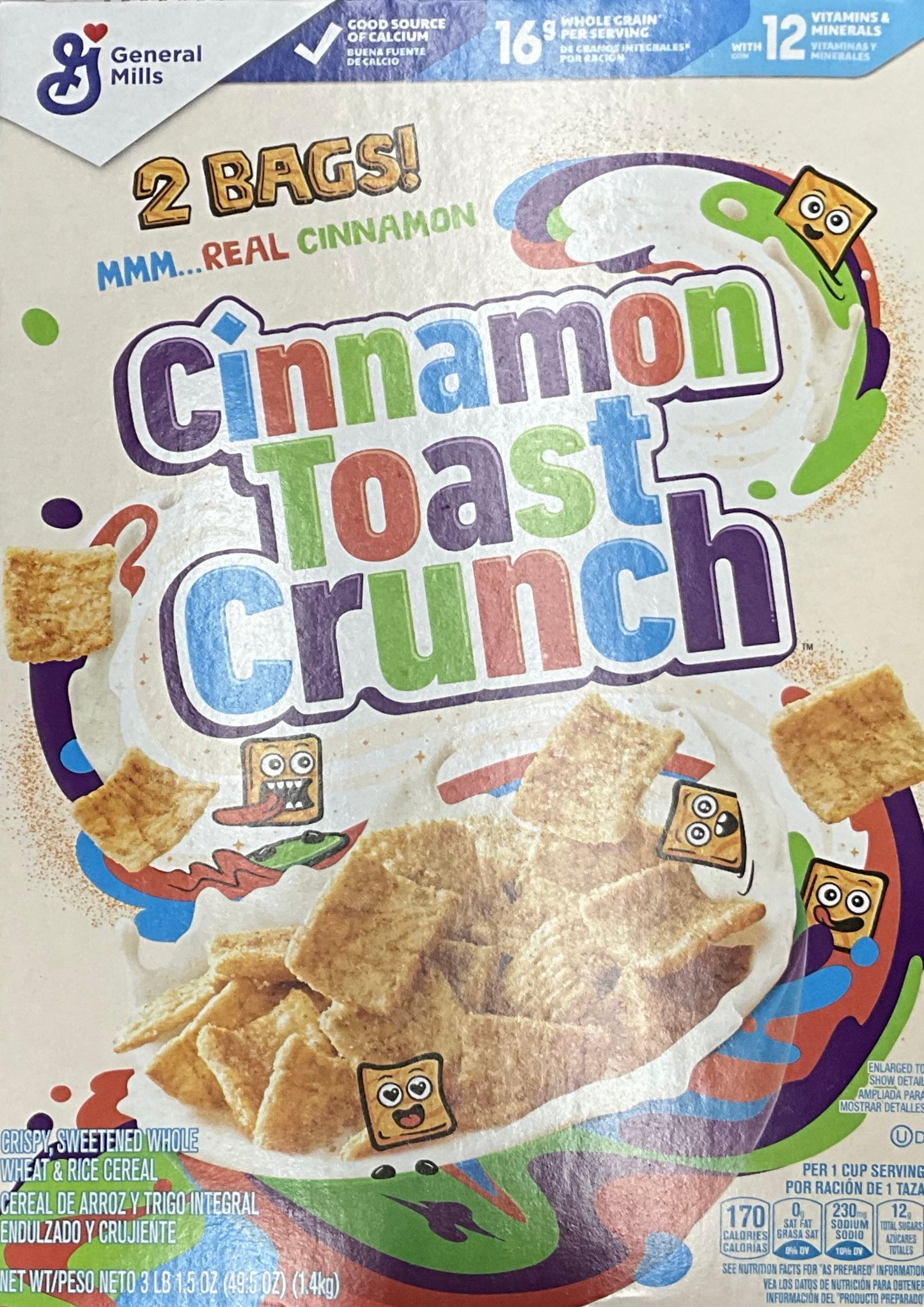 General Mills Cinnamon Toast Crunch Whole Wheat & Rice CEREAL 3 LB 49.5 oz.