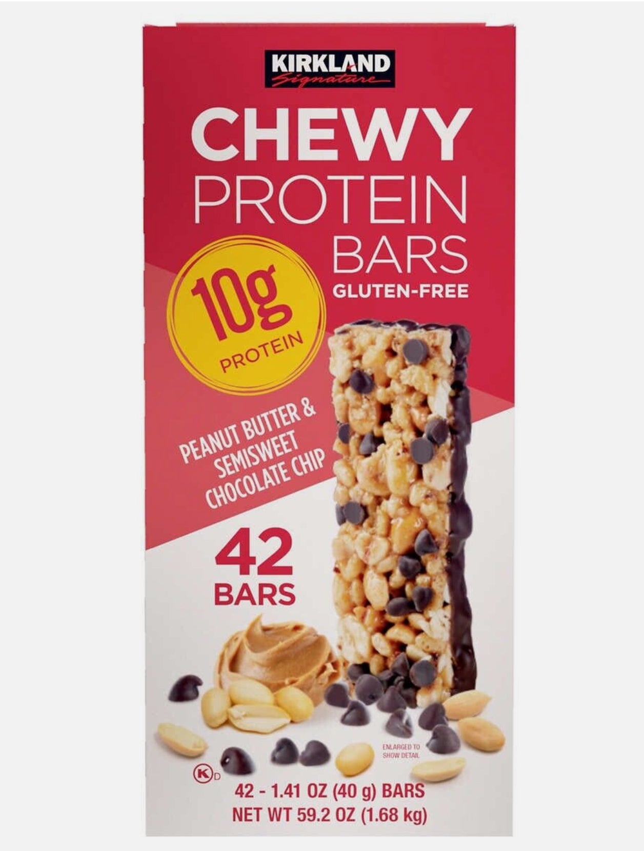 Kirkland Signature Chewy Protein Bars Peanut Butter Chocolate Chip 42bars 59.2oz