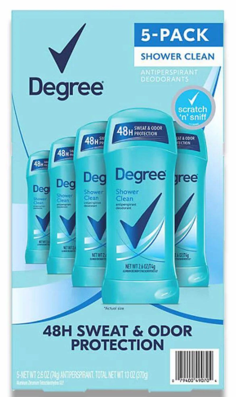 Degree - Antiperspirant Deodorant, Shower Clean - 2.6 Oz - 5 Pack