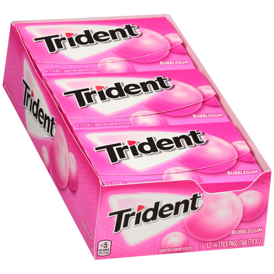 Trident Sugar Free Gum Bubblegum 14 sticks 12pk