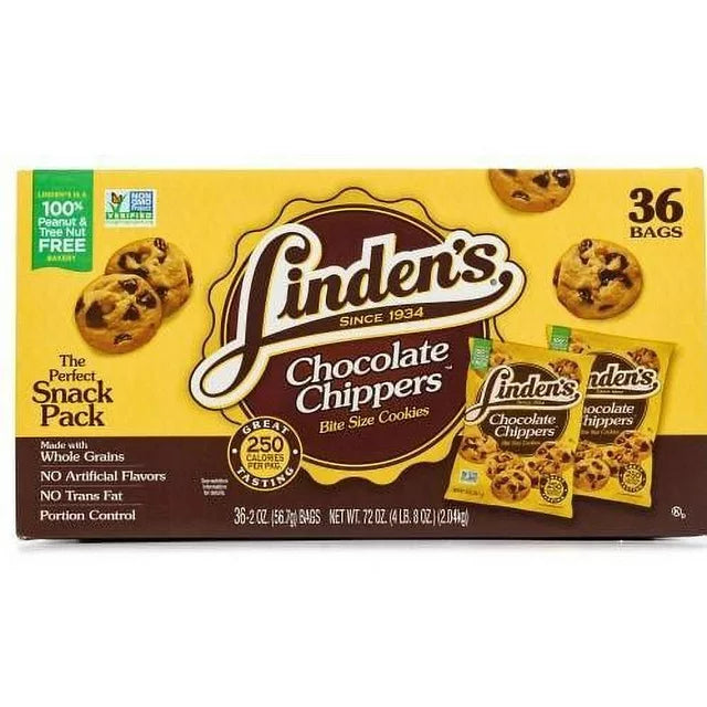 Linden's Chocolate Chip Chippers Cookies 36 x 2 Ounce Bags