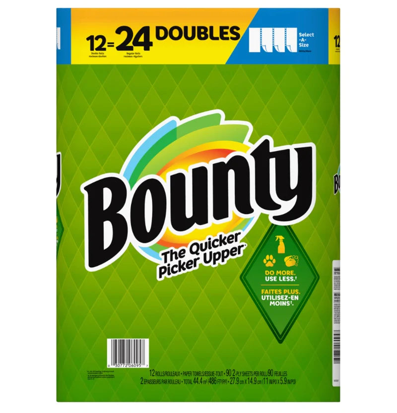 Bounty Paper Towels Roll Size 12=24 White 90 sheets x 12 rolls