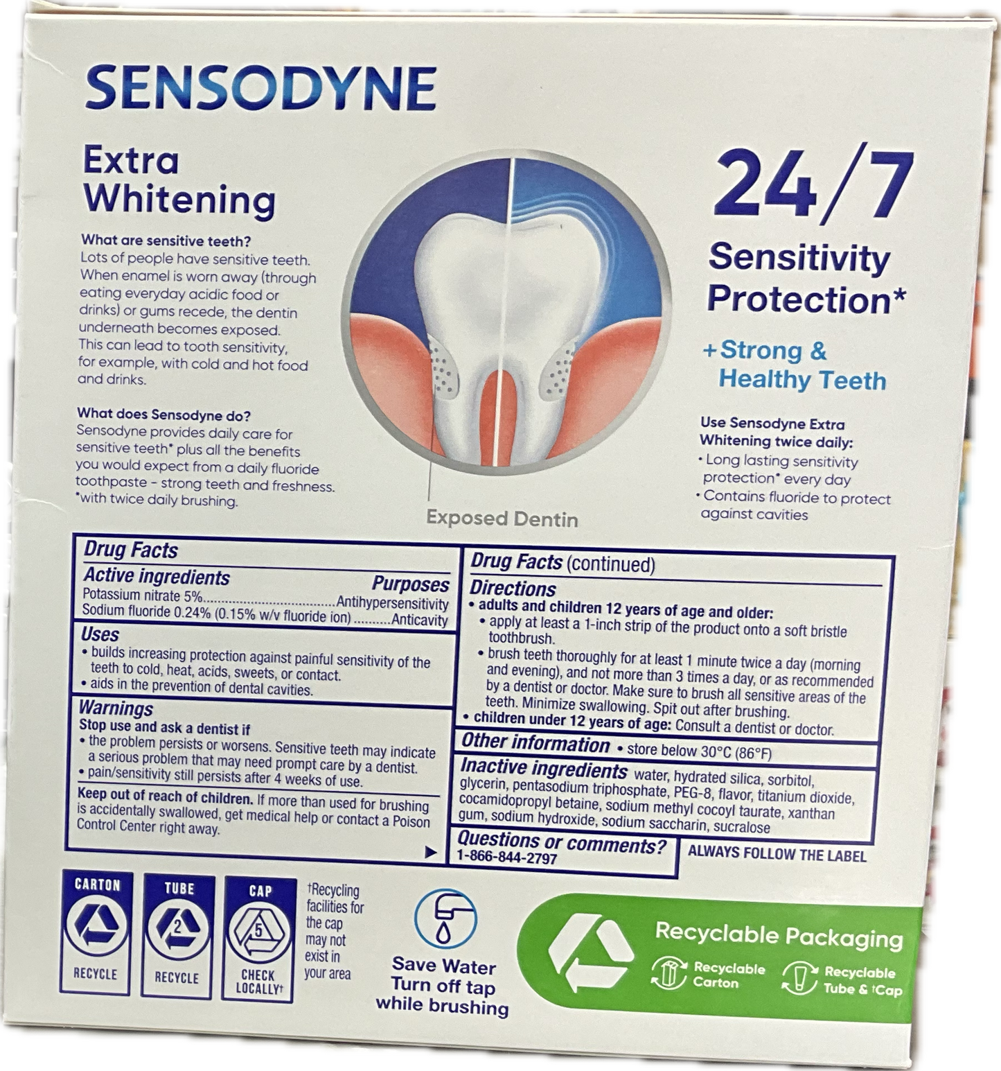 Sensodyne Sensitive Teeth and Cavity Prevention Extra Whitening