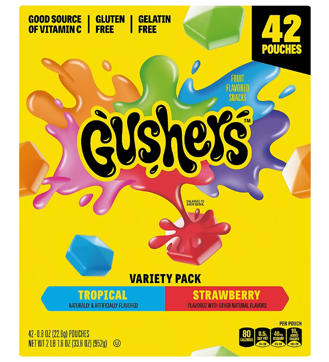 Gushers Strawberry Splash and Tropical Flavor Fruit Snacks 42ct.