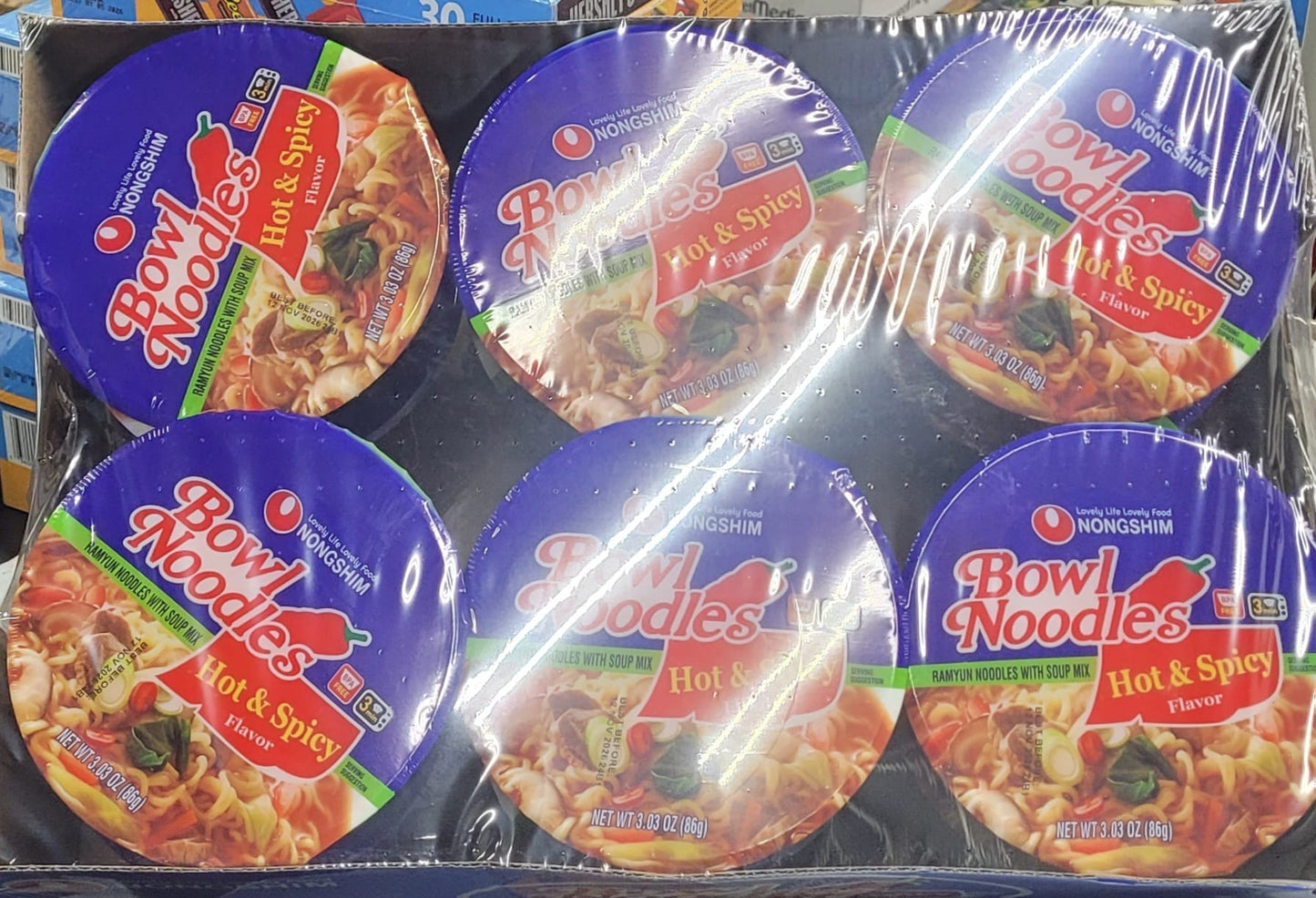 Nong Shim Hot & Spicy Bowl Noodles Soup, 12pk / 3.03 Oz