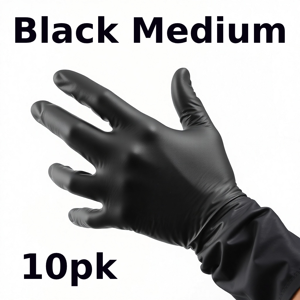 Gloves Medium Black Nitrile 100 x 10pck