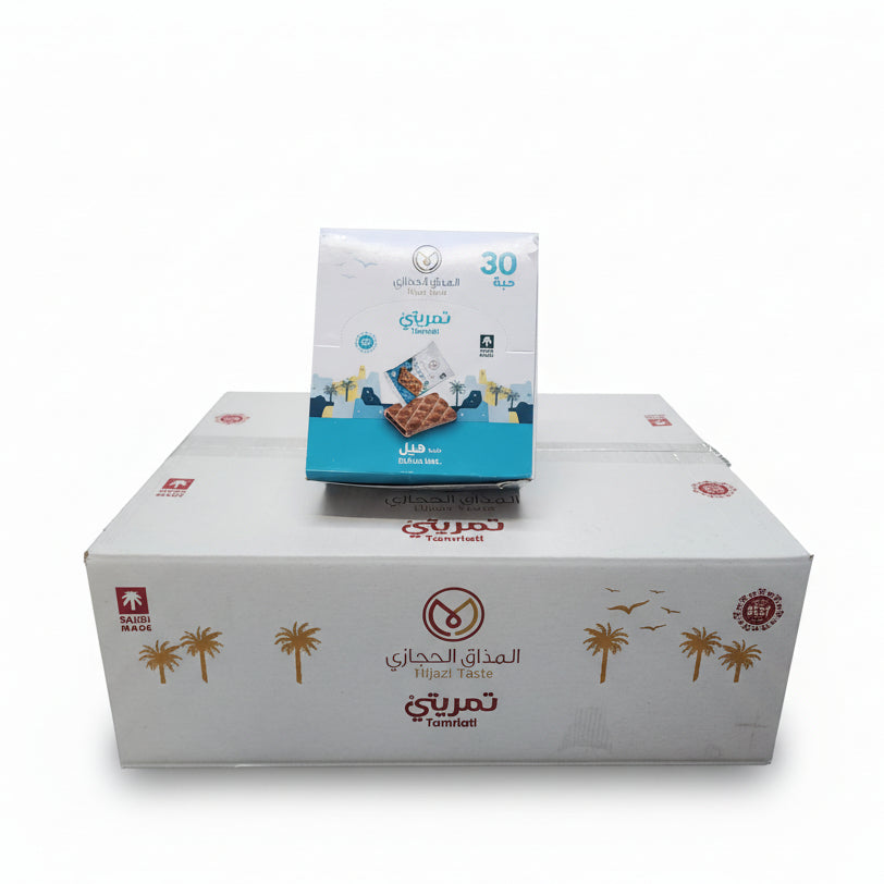 Large box with palm tree design in a warehouse setting