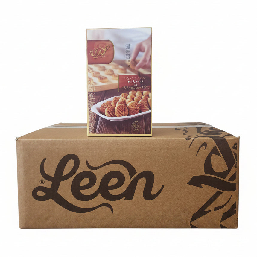 Cardboard box with 'Leen' branding on a store shelf with various products.
