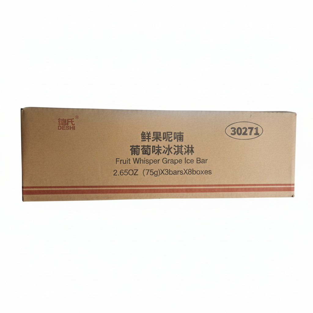 Cardboard box packaging for Fruit Whisper Grape Ice Bar on a white background