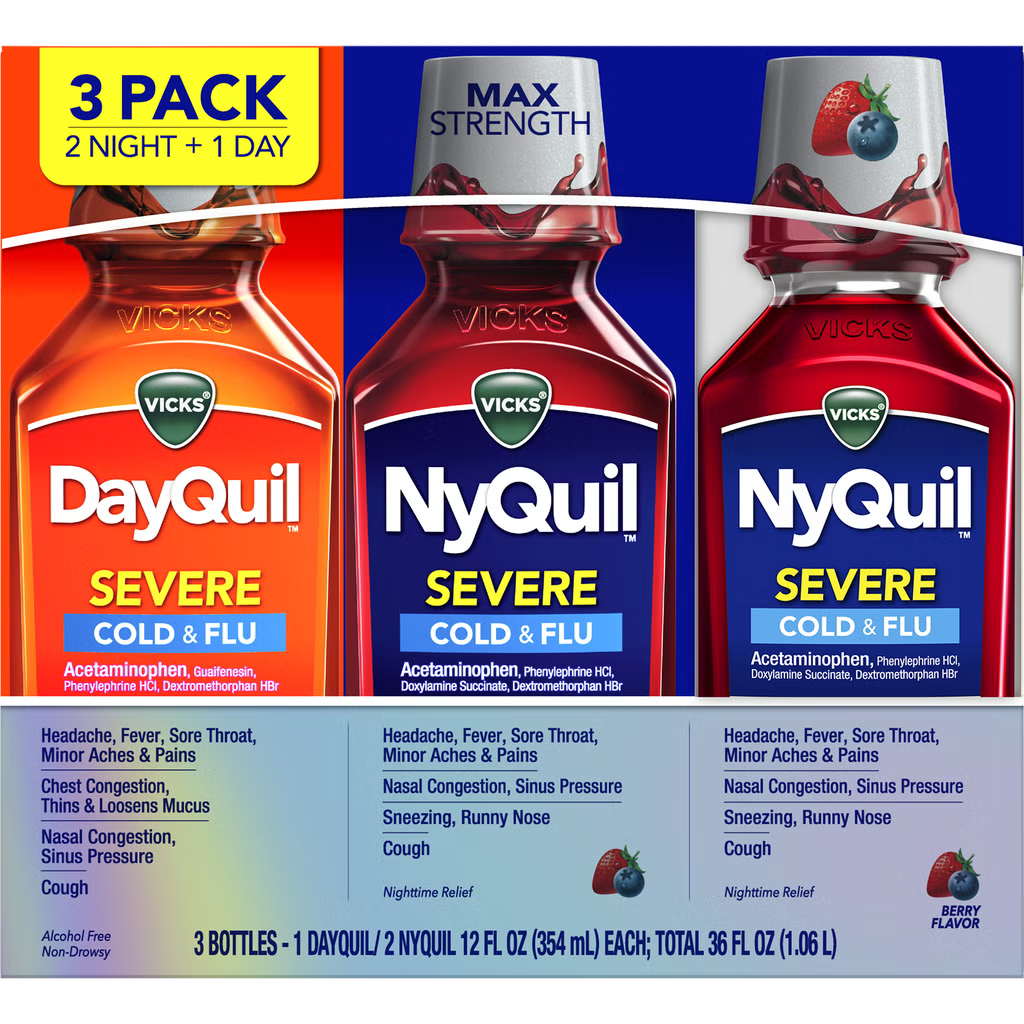 DayQuil and NyQuil Severe Cold & Flu Liquid Berry 12oz 3ct