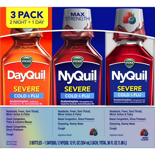 DayQuil and NyQuil Severe Cold & Flu Liquid Berry 12oz 3ct