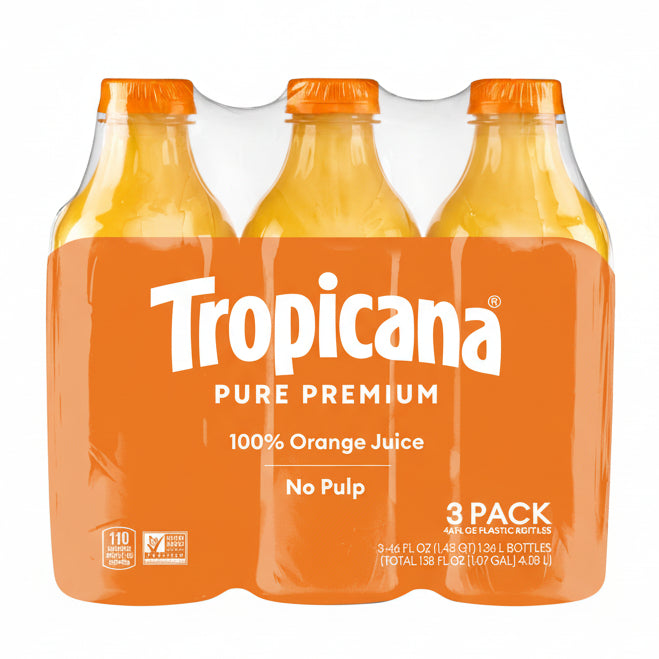 Tropicana Pure Premium 100% Orange Juice No Pulp 46oz 3ct