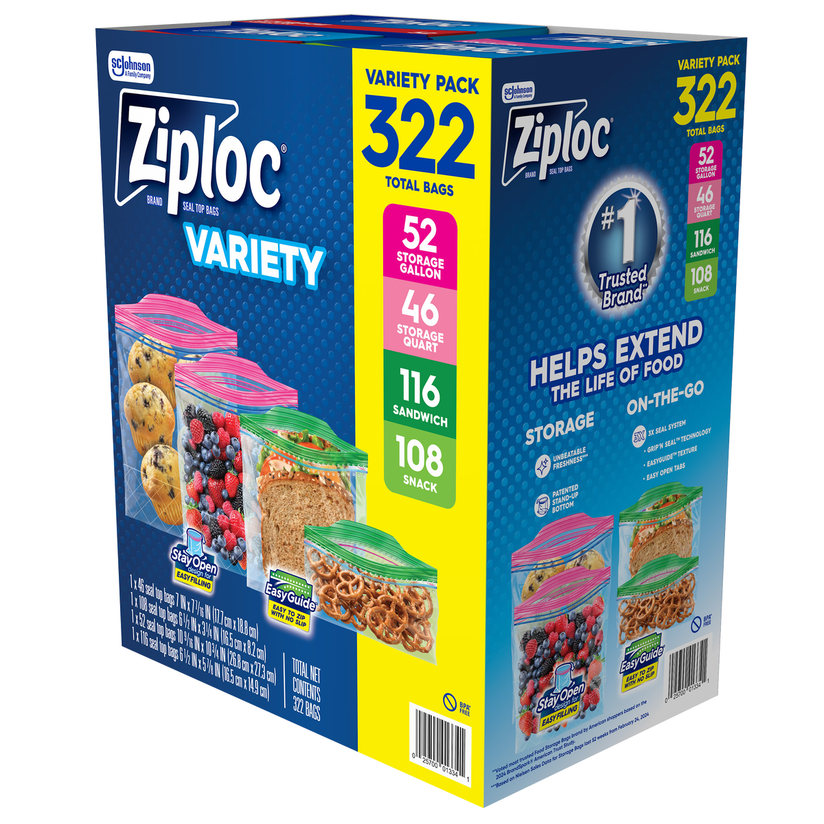 Ziploc Grip ‘n Seal Bags Variety Pack 322ct