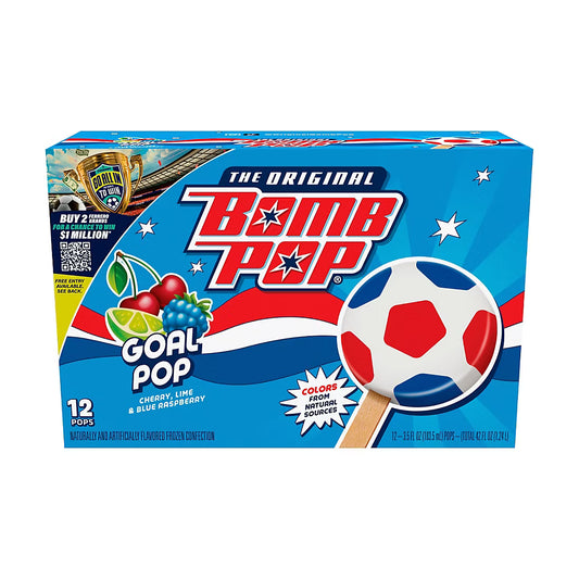 Bomb Pop Original Goal Pop, Cherry, Lime, & Blue Raspberry, 12 ct.