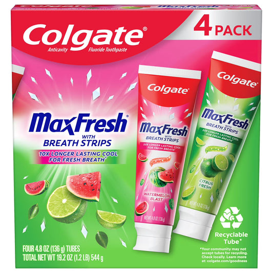 Colgate Max Fresh Fruity Toothpaste 4.8oz 4pk.