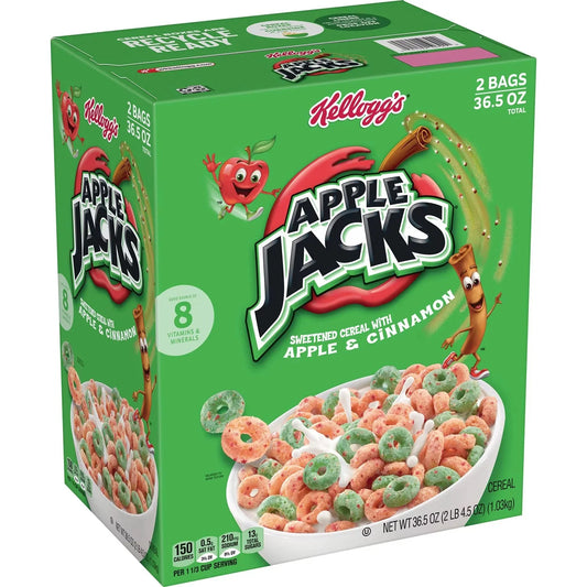 Kellogg's Apple Jacks Apple & Cinnamon CEREAL 2bagsx 18.25oz