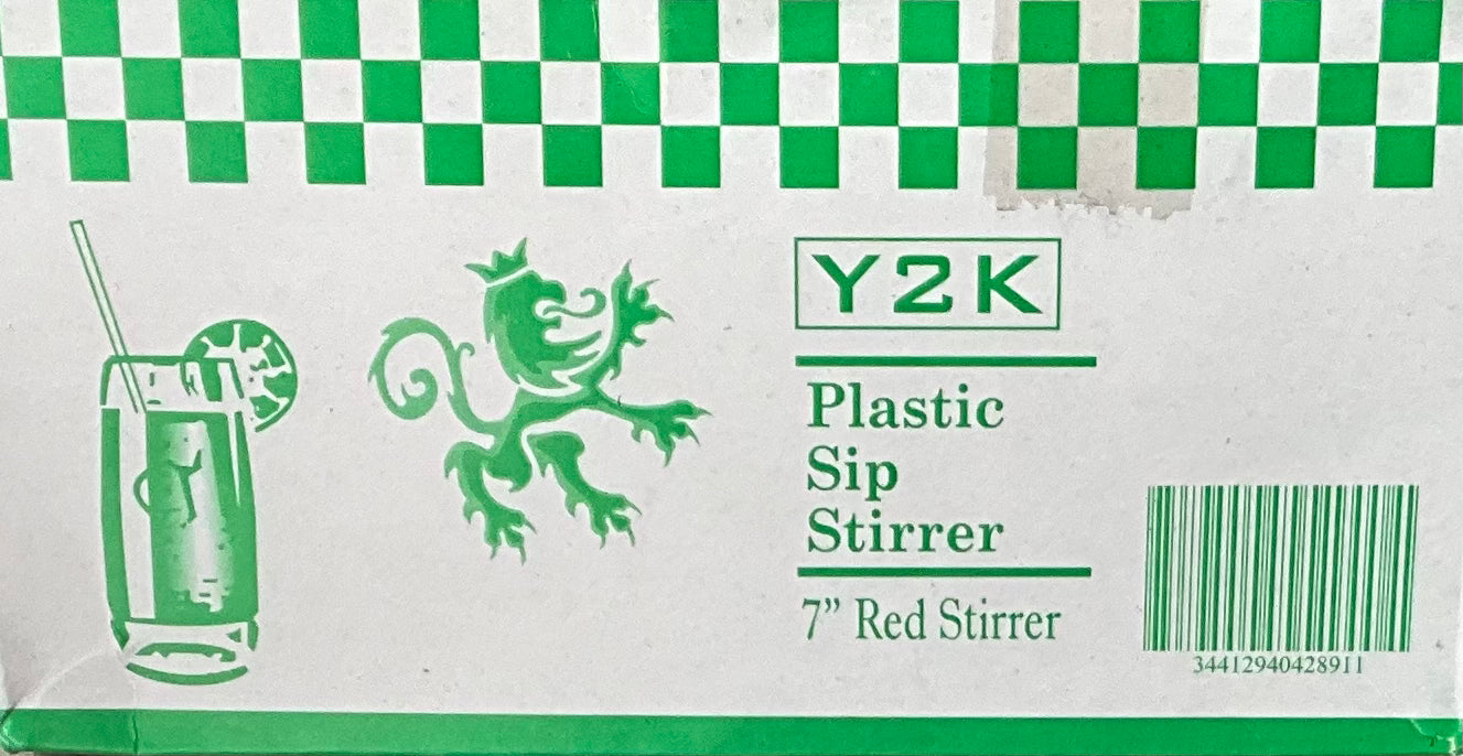 Y2K Plastic Sip Stirrer - 1 Pack 7" Red Stirrer