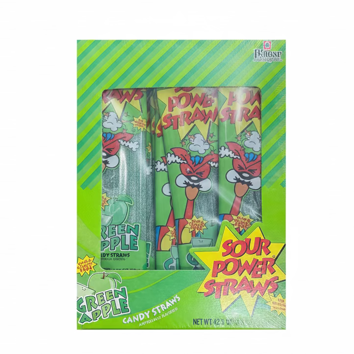 Sour Power Straws Green Apple 1.75 oz x 24pk