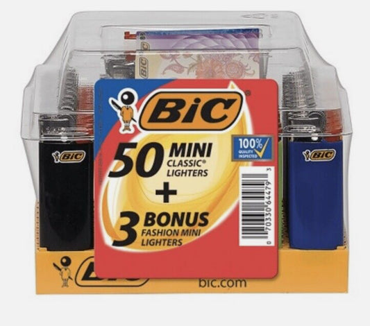 Bic  Mini Classic Maxi Lighters - Tray of 50 - Plus 3 Free