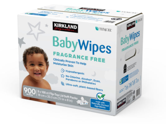 Kirkland Signature Baby Wipes Fragrance Free 100pk 9ct