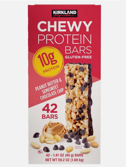 Kirkland Signature Chewy Protein Bars Peanut Butter Chocolate Chip 42bars 59.2oz
