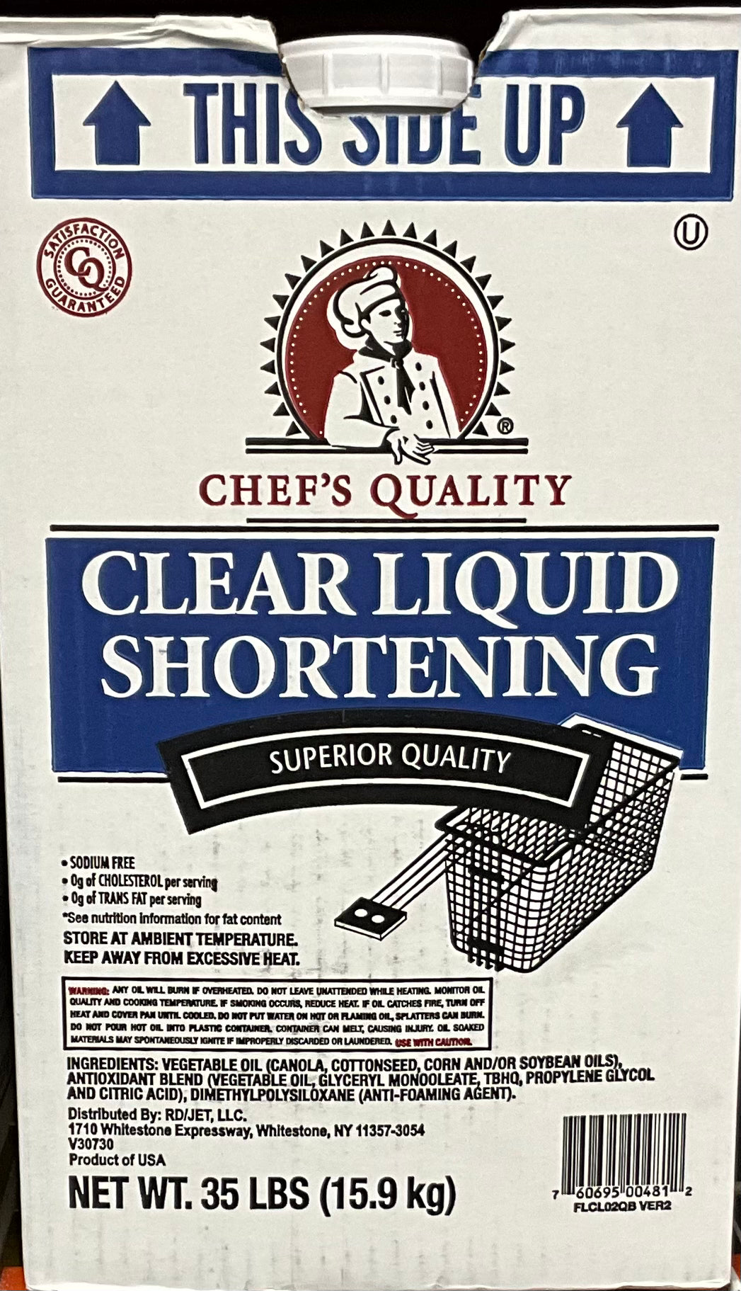 Chef's Quality Clear Liquid Shortening, 35 Pound