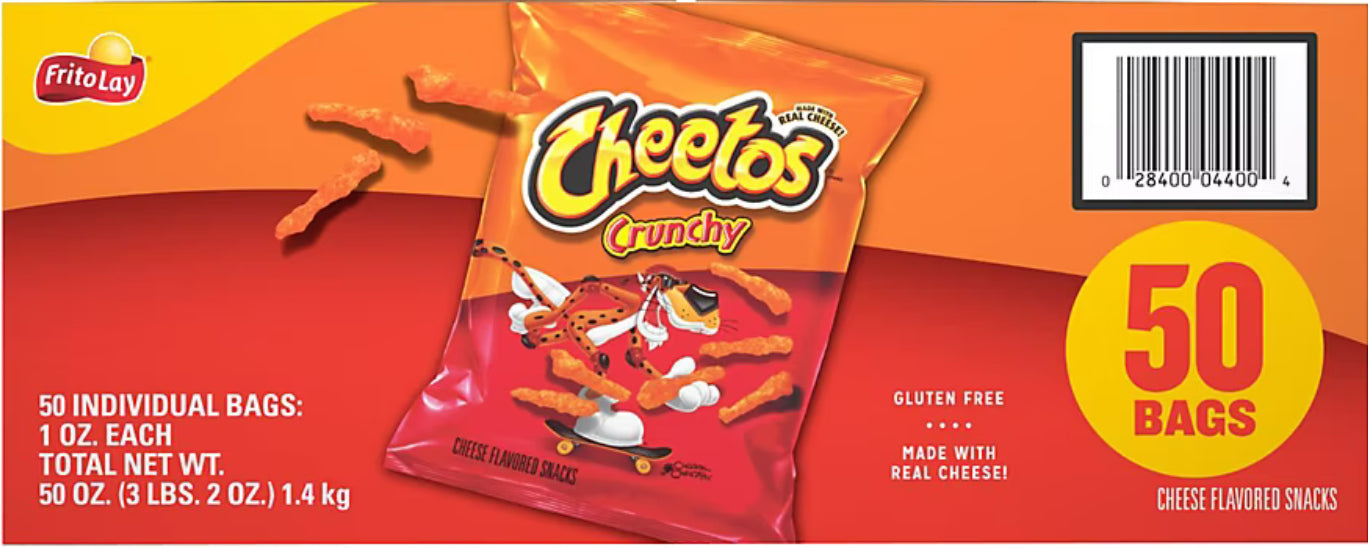 Frito Lay Cheetos Crunchy Cheese Flavored Snacks, 50 Bags