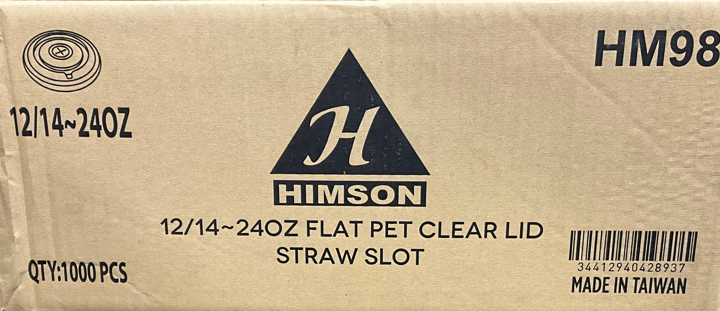 Flat Clear Cup Lid 12/24 24oz Straw Slot Pet 1000ct 98mm