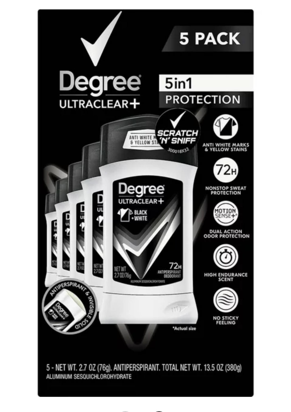 Degree Men UltraClear+ Antiperspirant Deodorant Black and White 2.7 Oz (5 Count)