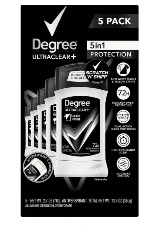 Degree Men UltraClear+ Antiperspirant Deodorant Black and White 2.7 Oz (5 Count)