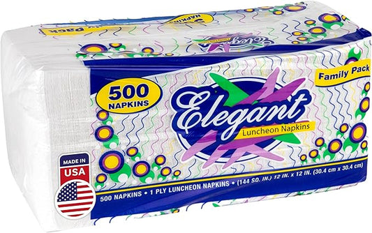 Elegant White Lunch Napkin 1 Ply 500ct (12" x 12")