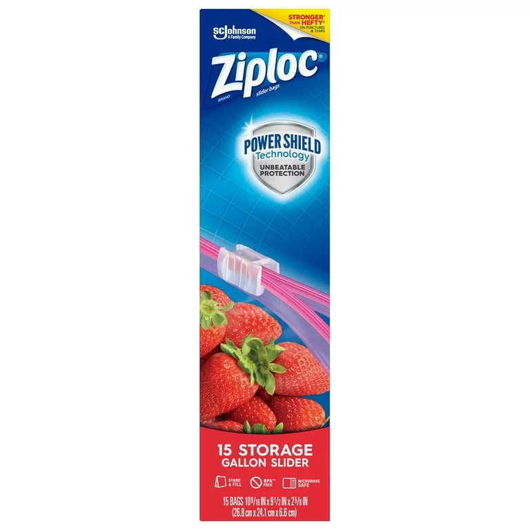 Ziploc Brand Slider Storage Gallon Bags with Power Shield Technology, 1 pak. x 15 Count