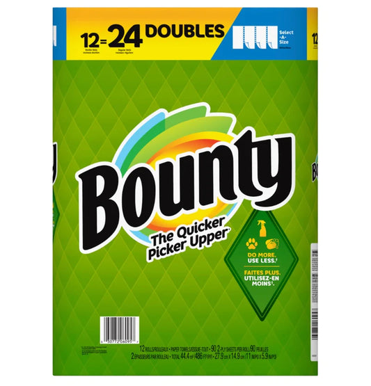 Bounty Paper Towels Roll Size 12=24 White 90 sheets x 12 rolls