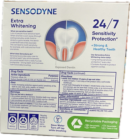 Sensodyne Sensitive Teeth and Cavity Prevention Extra Whitening