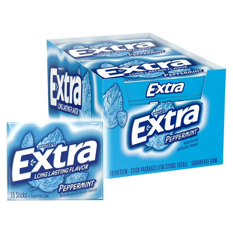 Extra Gum Peppermint Sugar free Chewing Gum, 15pcs 10pack