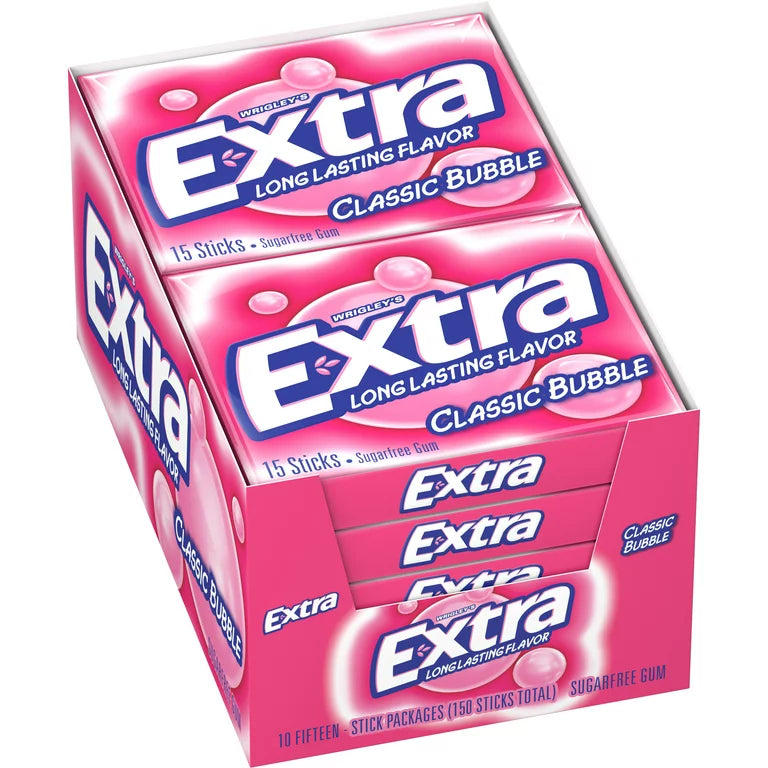 Extra Gum Classic Bubble Sugar free Chewing Gum, 15pcs