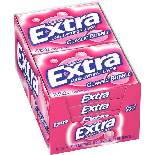 Extra Gum Classic Bubble Sugar free Chewing Gum, 15pcs