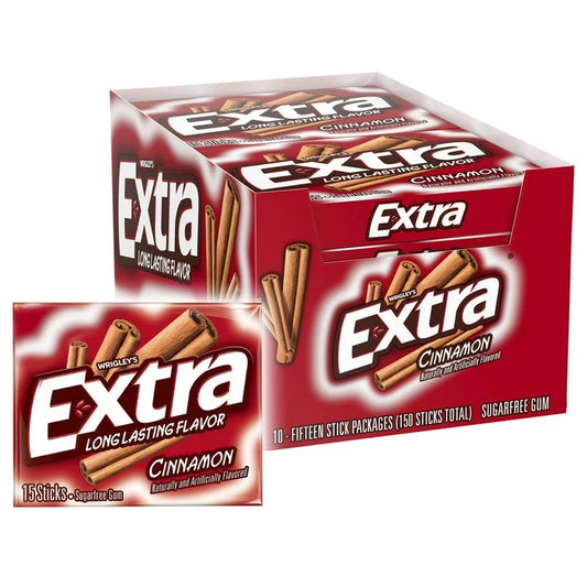 Extra Gum Cinnamon Sugar free Chewing Gum, 15pcs 10pack