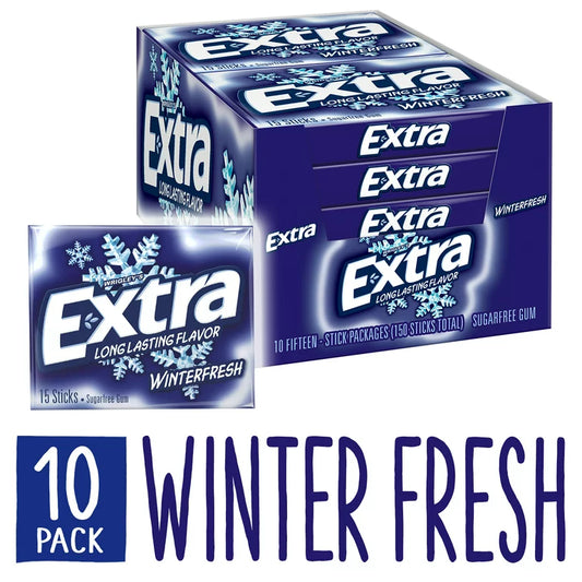 Extra Gum Winterfresh Sugar free Chewing Gum, 15pcs 10pack