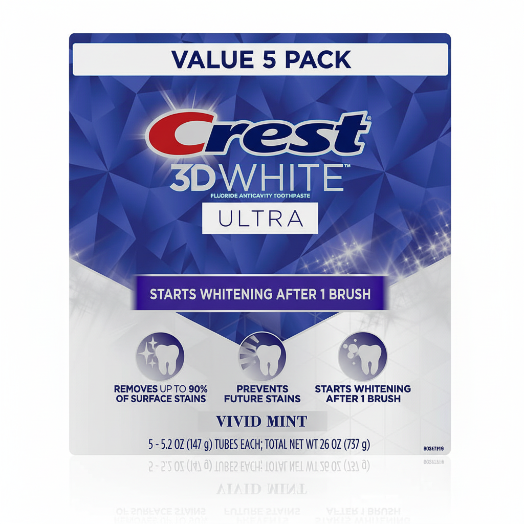 Crest 3D White Ultra Whitening Toothpaste Vivid Mint 5.2 oz 5pk