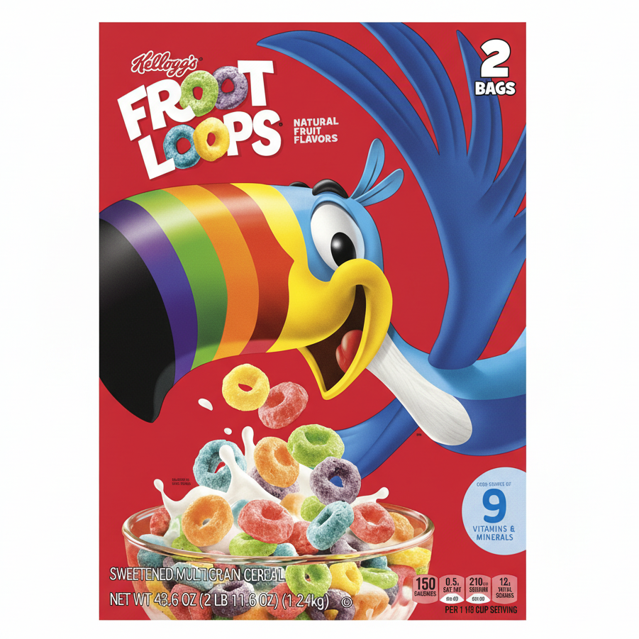 Kellogg Fruit Loops Cereal 2 Bags 1.24 kg