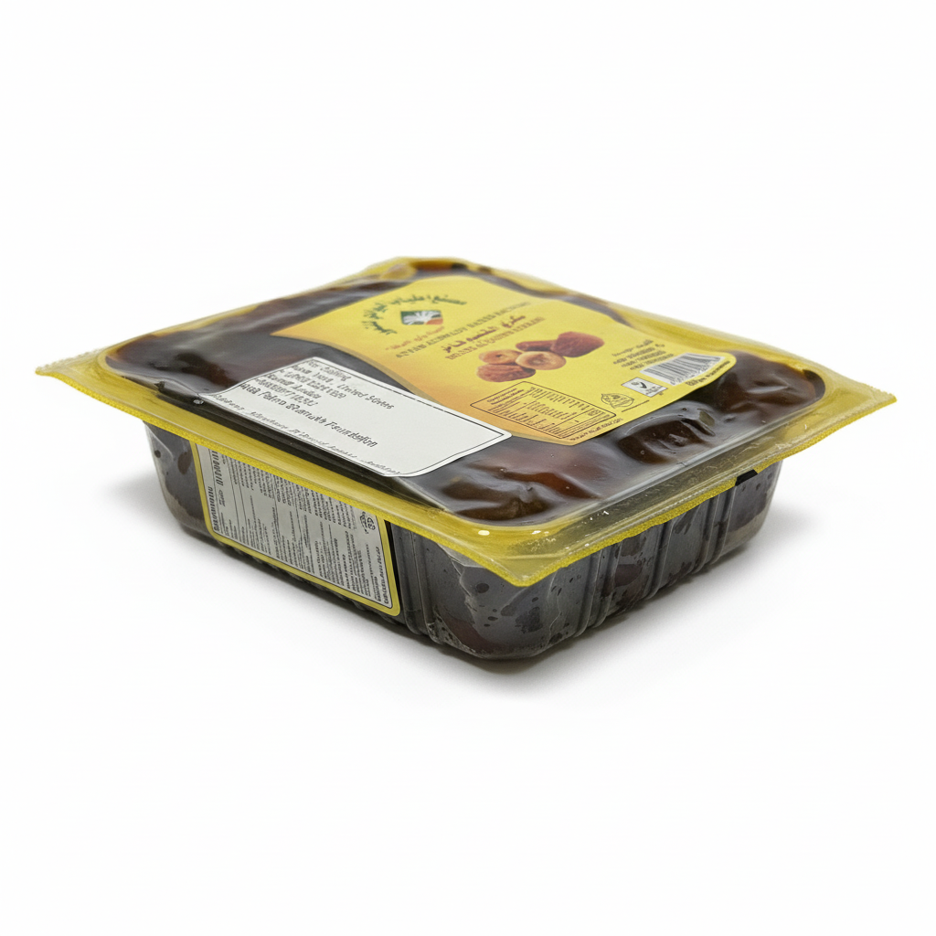 Packaged food item with a yellow lid on a white background