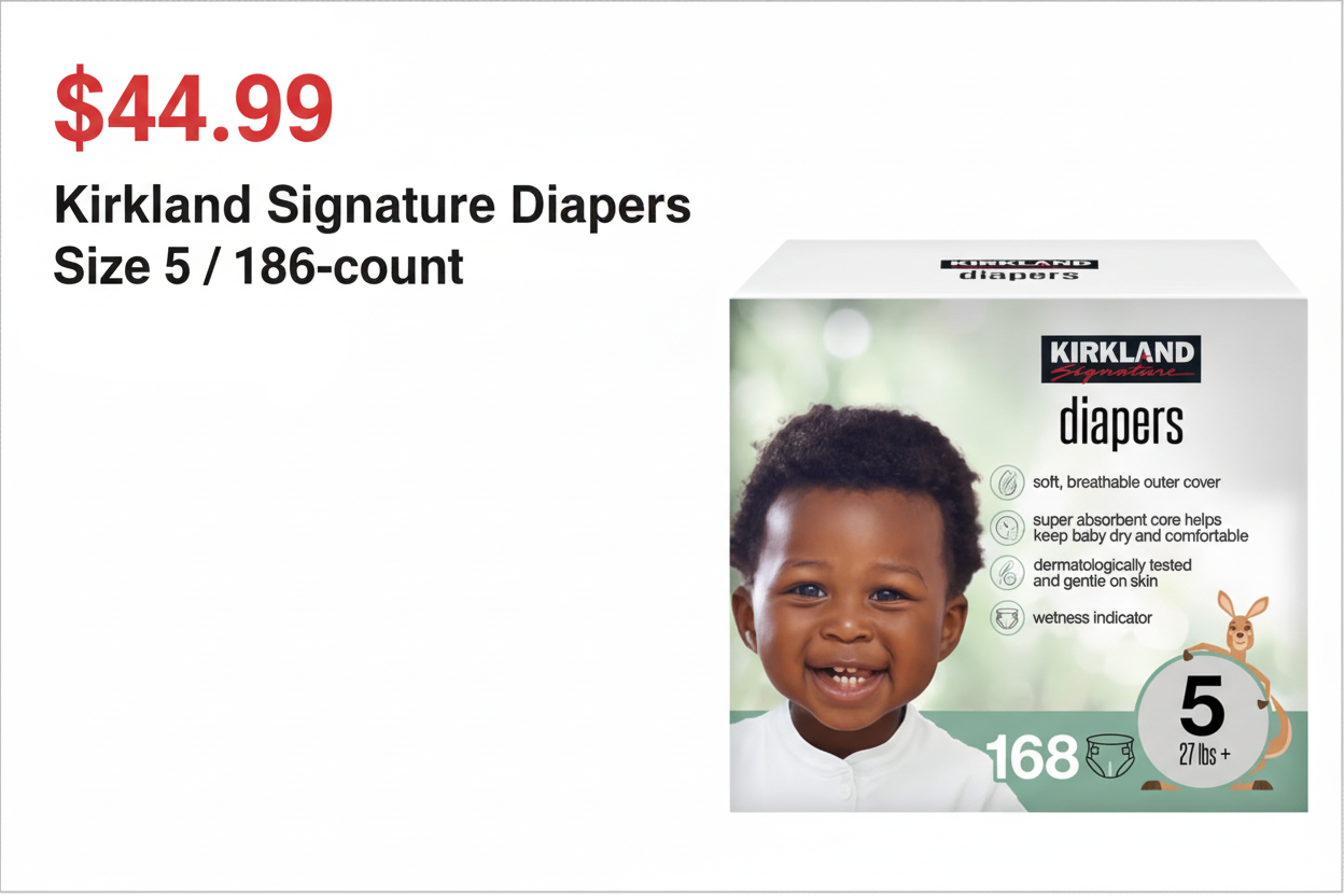 Kirkland Signature Diapers Sizes 5/ 186-count