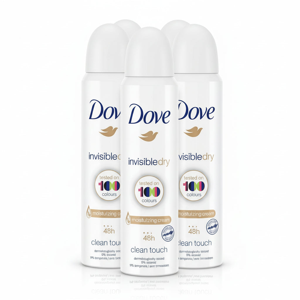 Dove invisible dry deodorant spray on a white background