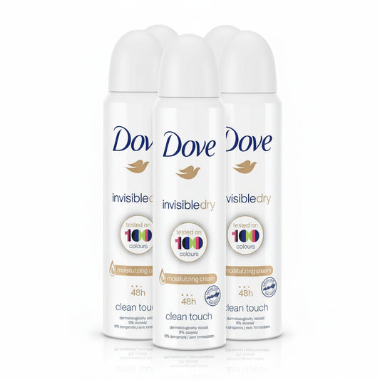 Dove invisible dry deodorant spray on a white background