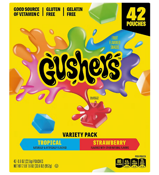 Gushers Strawberry Splash and Tropical Flavor Fruit Snacks 42ct.